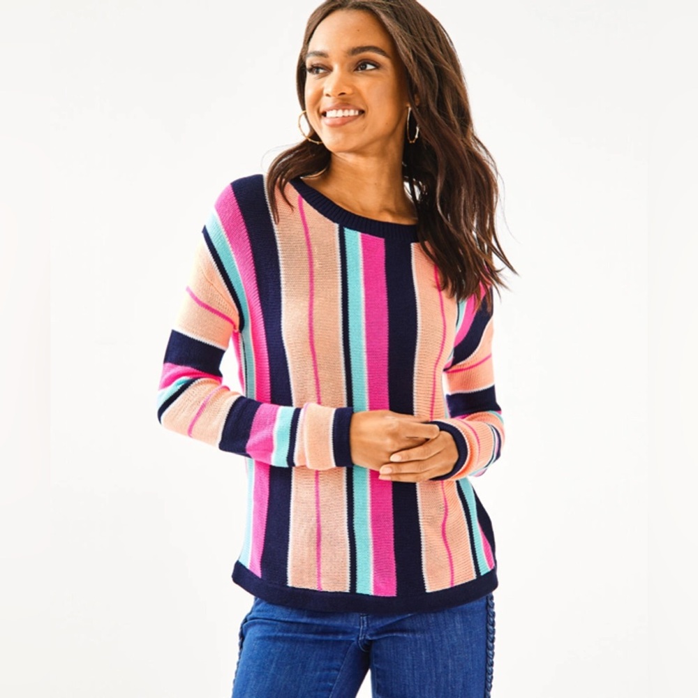 LILLY PULITZER Daryn Striped Sweater In Bordeaux Berry Island Jungle